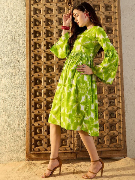 Women Tie and Dye Print Front button A-Line Midi Dress (Copy) VitansEthnics