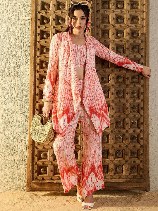 Women Blue Tie & Dyed Printed Square Neck Top & Trouser With Shrug Co-ord Set (Copy) VitansEthnics