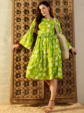 Women Tie and Dye Print Front button A-Line Midi Dress (Copy) VitansEthnics