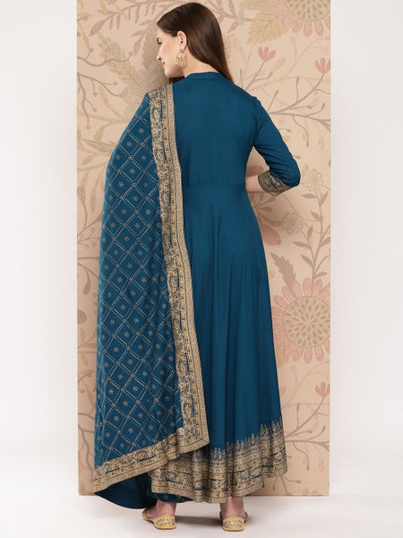 Women Blue Ethnic Motifs Printed Empire Kurta with Palazzos & Dupatta Set (Copy) VitansEthnics
