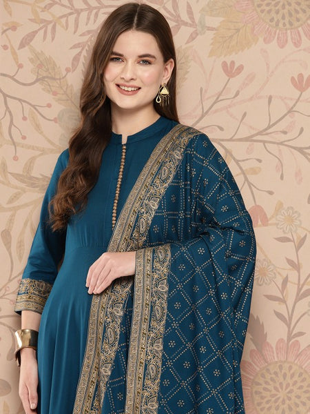 Women Blue Ethnic Motifs Printed Empire Kurta with Palazzos & Dupatta Set (Copy) VitansEthnics