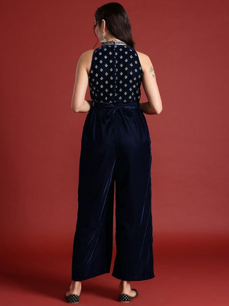 Designer Halter Neck Culotte Jumpsuit with Belt For Women, Indo Western Outfit, Indian Dress, Fusion Jumpsuit, Party Wear Indian Outfit