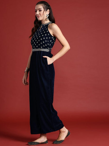 Designer Halter Neck Culotte Jumpsuit with Belt For Women, Indo Western Outfit, Indian Dress, Fusion Jumpsuit, Party Wear Indian Outfit