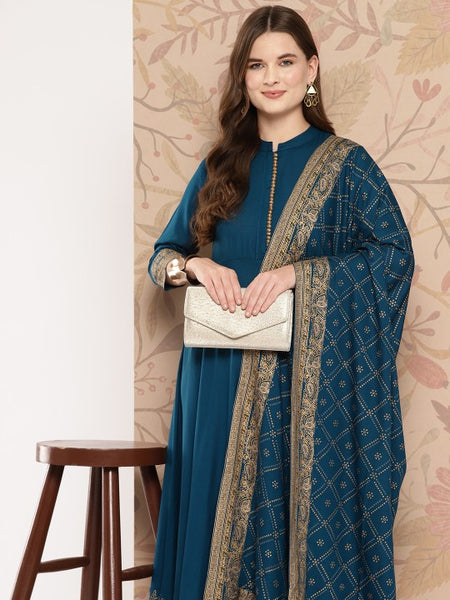 Women Blue Ethnic Motifs Printed Empire Kurta with Palazzos & Dupatta Set (Copy) VitansEthnics