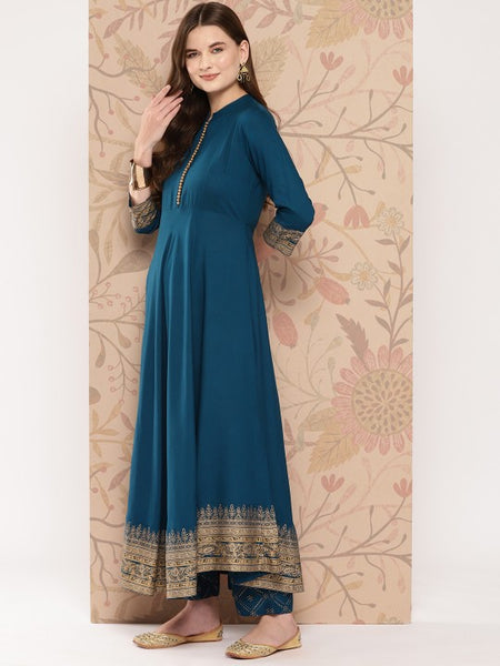 Women Blue Ethnic Motifs Printed Empire Kurta with Palazzos & Dupatta Set (Copy) VitansEthnics