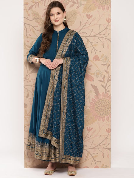Women Blue Ethnic Motifs Printed Empire Kurta with Palazzos & Dupatta Set (Copy) VitansEthnics