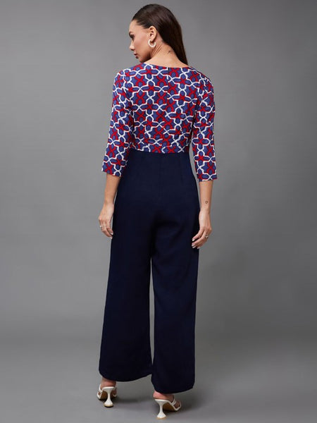 Indo Western V-Neck Three-Quarter Sleeve Wrap Regular-Length Jumpsuit For Women VitansEthnics