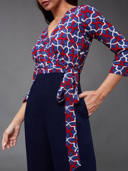 Indo Western V-Neck Three-Quarter Sleeve Wrap Regular-Length Jumpsuit For Women VitansEthnics