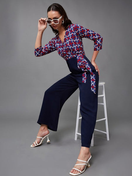 Indo Western V-Neck Three-Quarter Sleeve Wrap Regular-Length Jumpsuit For Women VitansEthnics