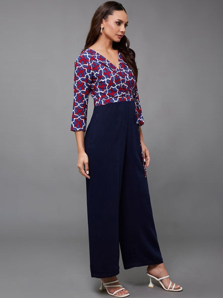 Indo Western V-Neck Three-Quarter Sleeve Wrap Regular-Length Jumpsuit For Women (Copy) VitansEthnics