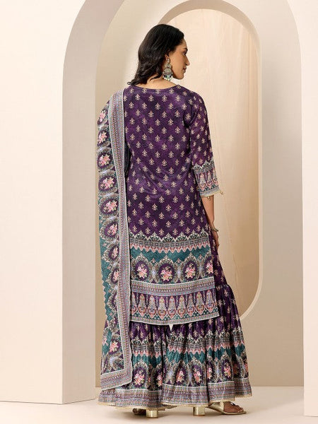 Women Ethnic Motifs Printed Tie-Up Neck Kurta With Sharara And Dupatta Indian Suit Set VitansEthnics