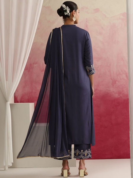 Women Floral Yoke Design Mandarin Collar A-Line Kurta with Trousers & Dupatta (Copy) VitansEthnics