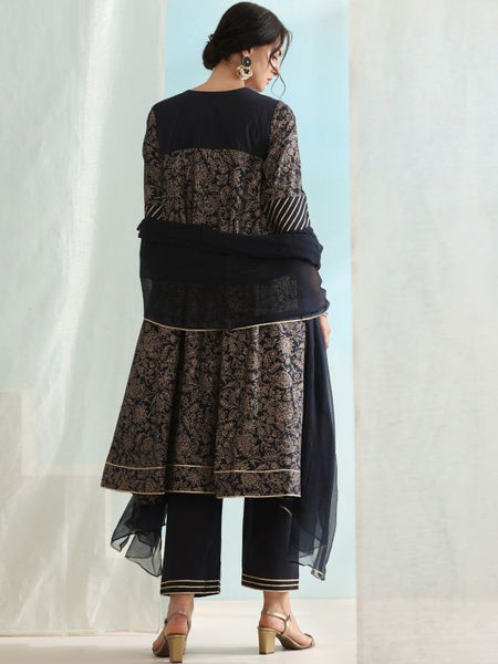Women Floral Printed Mandarin Collar A-Line Kurta With Palazzos & Dupatta Set (Copy) VitansEthnics