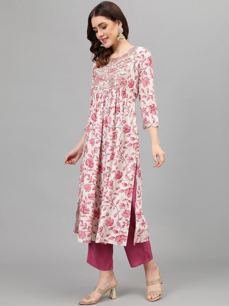 Women Pink Floral Printed Thread Work Sequined Kurta with Palazzos & Dupatta Set (Copy) VitansEthnics