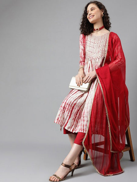 Women Tie Dyed Regular Gotta Patti A-Line Kurta With Trousers & Dupatta Set (Copy) VitansEthnics