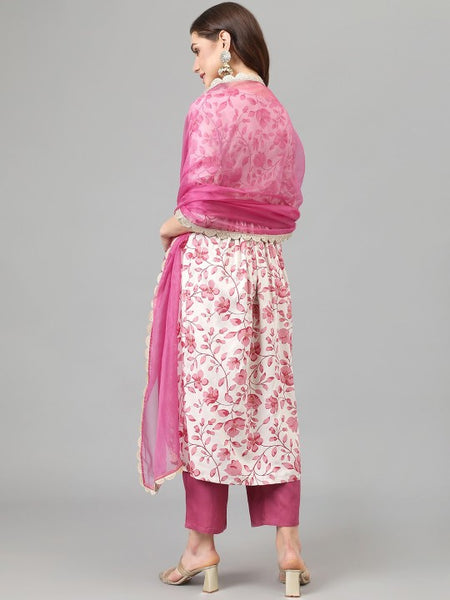 Women Pink Floral Printed Thread Work Sequined Kurta with Palazzos & Dupatta Set (Copy) VitansEthnics