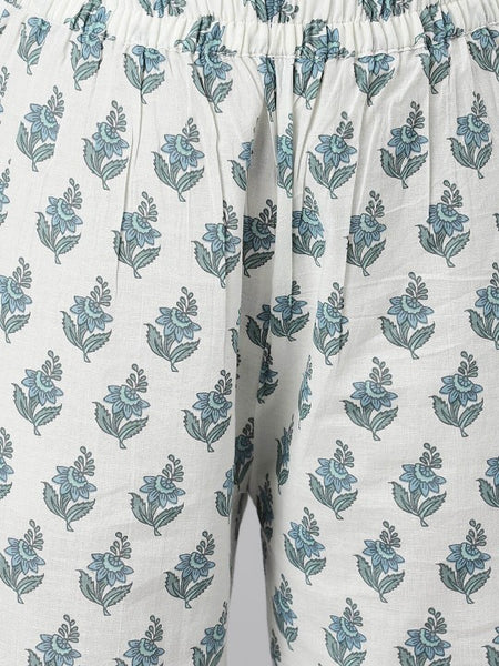 Women Blue Ethnic Motifs Printed Gotta Patti Pure Cotton Kurta with Palazzos VitansEthnics