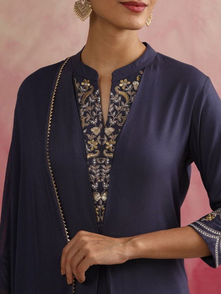 Women Floral Yoke Design Mandarin Collar A-Line Kurta with Trousers & Dupatta (Copy) VitansEthnics