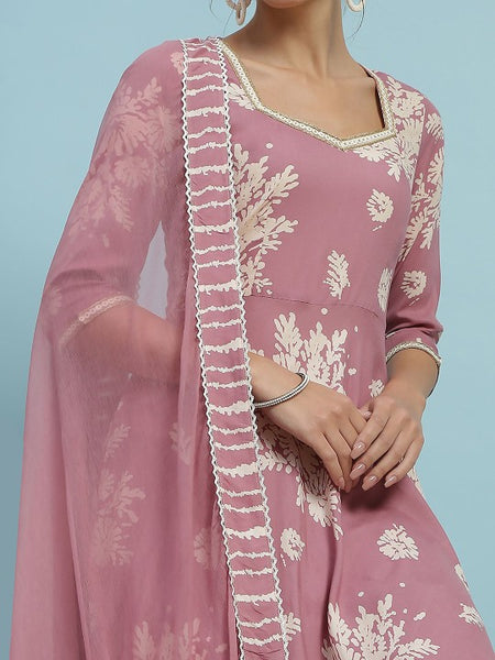 Floral Printed Sequinned Sweetheart Neck Anarkali Kurta With Palazzo & Dupatta VitansEthnics