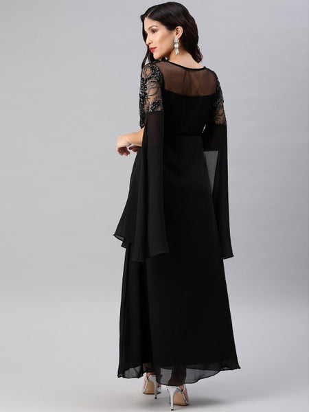 Black Embellished Chiffon Maxi Dress for Women (Copy) VitansEthnics