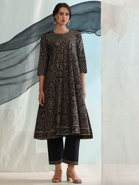 Women Floral Printed Mandarin Collar A-Line Kurta With Palazzos & Dupatta Set (Copy) VitansEthnics