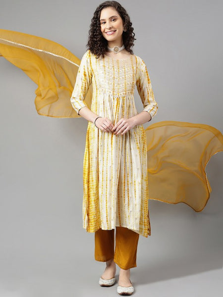 Women Tie Dyed Regular Gotta Patti A-Line Kurta With Trousers & Dupatta Set (Copy) VitansEthnics