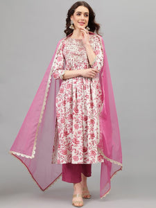 Women Pink Floral Printed Thread Work Sequined Kurta with Palazzos & Dupatta Set (Copy) VitansEthnics