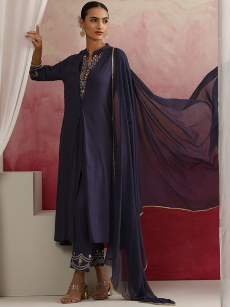 Women Floral Yoke Design Mandarin Collar A-Line Kurta with Trousers & Dupatta (Copy) VitansEthnics