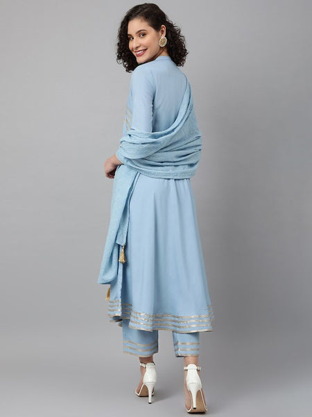 Women Floral Printed Mandarin Collar A-Line Kurta With Palazzos & Dupatta Set (Copy) VitansEthnics