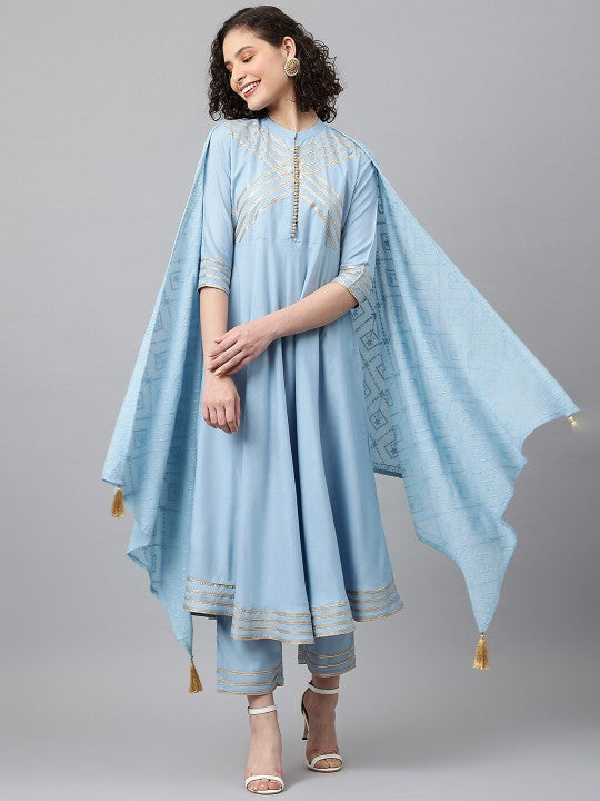 Women Floral Printed Mandarin Collar A-Line Kurta With Palazzos & Dupatta Set (Copy) VitansEthnics