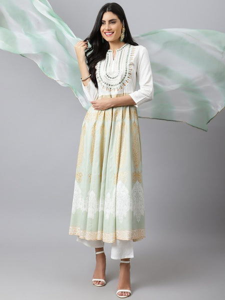 Women Yellow Floral Printed Sequinned Anarkali Kurta with Palazzos & Dupatta Set (Copy) VitansEthnics