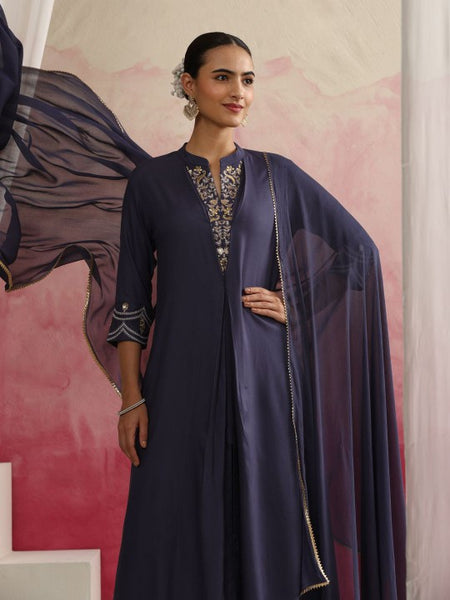 Women Floral Yoke Design Mandarin Collar A-Line Kurta with Trousers & Dupatta (Copy) VitansEthnics