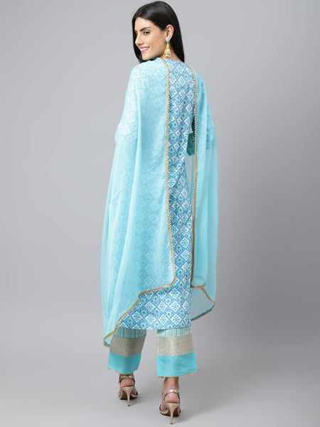 Women Ethnic Motif Printed Notch Neck Gotta Patti Kurta with Palazzos & Dupatta Set (Copy) VitansEthnics