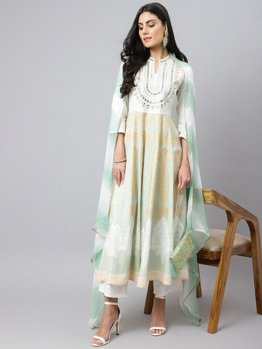 Women Yellow Floral Printed Sequinned Anarkali Kurta with Palazzos & Dupatta Set (Copy) VitansEthnics