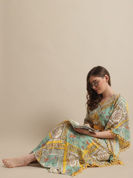 Designer Indian Floral Printed Kaftan Maxi Dress For Women (Copy) VitansEthnics