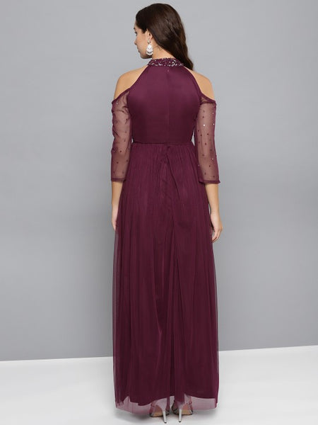 Women Cold-Shoulder Embellished Detail Maxi Dress vitansethnics