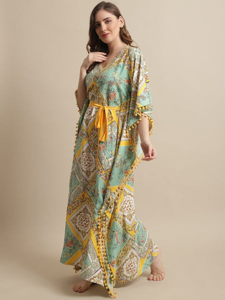 Designer Indian Floral Printed Kaftan Maxi Dress For Women (Copy) VitansEthnics