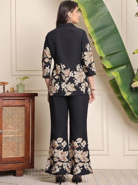 Women Floral Printed Lapel Collar Shirt With Trousers Co-Ords set VitansEthnics