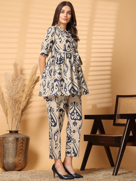 Women Printed Pure Cotton Top With Trousers Co-Ords Set VitansEthnics