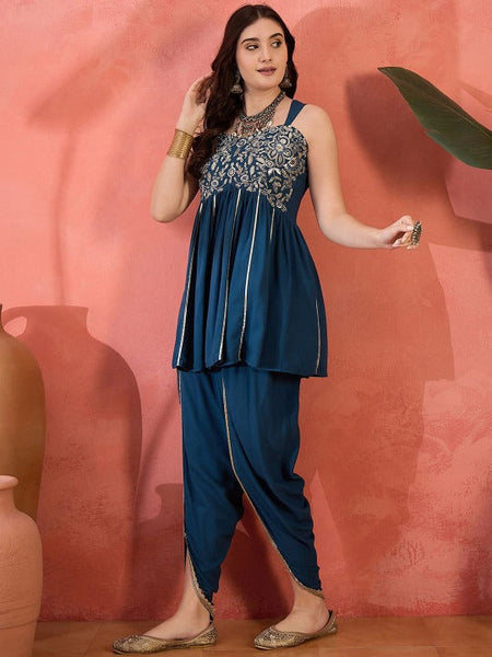 Women Ethnic Motif Embroidered Sequinned A-Line Kurti with Dhoti Pants VitansEthnics