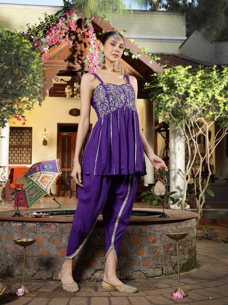 Women Floral Embroidered Empire Sleeveless Fusion Kurti With Dhoti Pants VitansEthnics