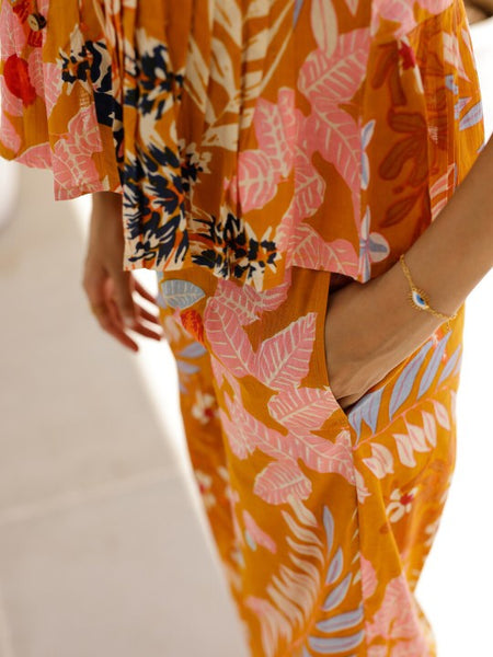 Women Printed Mandarin Collar Sleeveless Pure Cotton Top And Trouser Co-Ords Set VitansEthnics