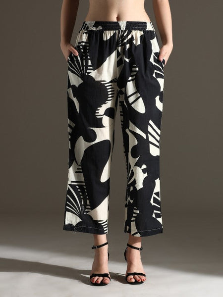 Women Pure Cotton Round Neck Abstract Printed Kurta With Trouser Co-Ords Set VitansEthnics