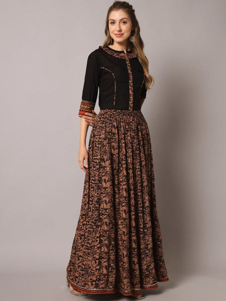 Women Printed Thread Work Maxi Top With Skirt Co-Ord Set VitansEthnics