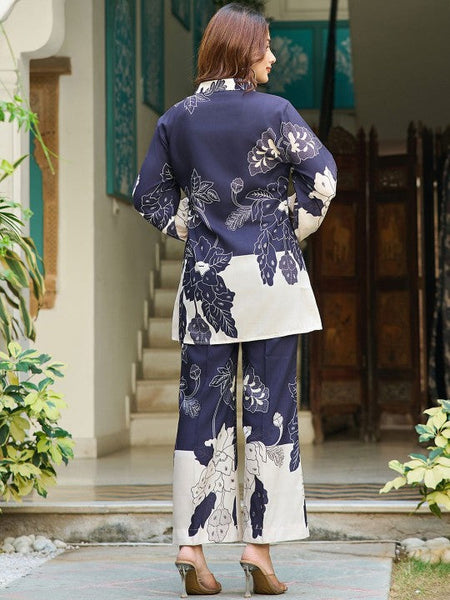 Women Floral Printed Shirt Collar Neck Top With Trousers Co-Ords Set VitansEthnics