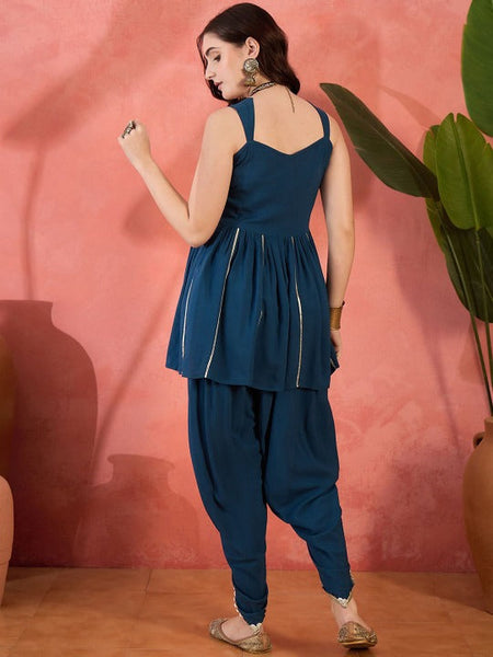 Women Ethnic Motif Embroidered Sequinned A-Line Kurti with Dhoti Pants VitansEthnics