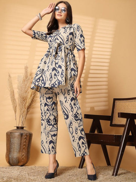Women Printed Pure Cotton Top With Trousers Co-Ords Set VitansEthnics