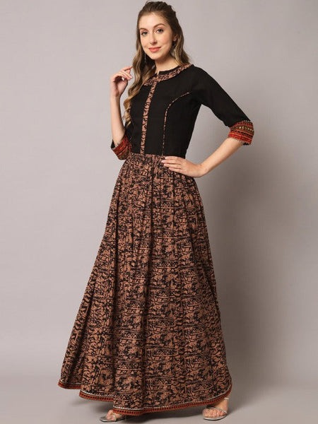 Women Printed Thread Work Maxi Top With Skirt Co-Ord Set VitansEthnics