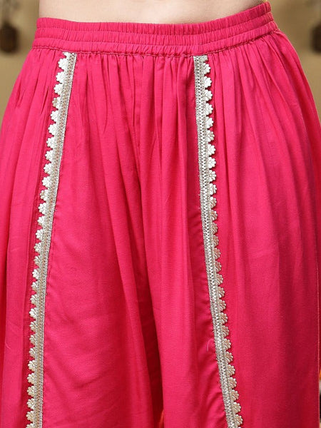 Floral Yoke Design Empire Shoulder Straps Embroidered A-Line Fusion Kurti With Dhoti Pants VitansEthnics