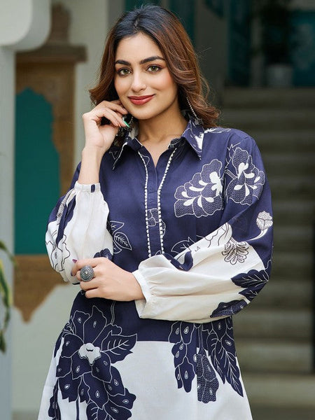 Women Floral Printed Shirt Collar Neck Top With Trousers Co-Ords Set VitansEthnics